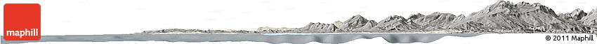 Shaded Relief Horizon Map of Tanger, darken, semi-desaturated