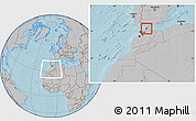Gray Location Map of Tanger, within the entire country, hill shading