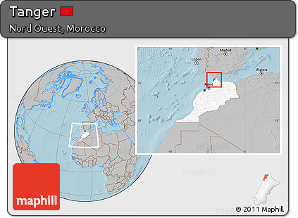 Gray Location Map of Tanger, highlighted country, within the entire country, hill shading