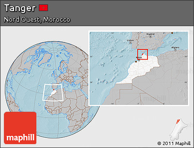 Gray Location Map of Tanger, highlighted country, within the entire country, hill shading