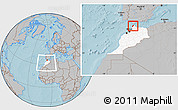 Gray Location Map of Tanger, highlighted country, within the entire country, hill shading