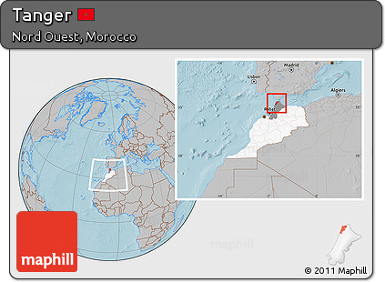 Gray Location Map of Tanger, highlighted country, highlighted parent region, within the entire country, hill shading
