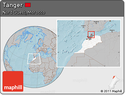 Gray Location Map of Tanger, highlighted country, highlighted parent region, within the entire country, hill shading