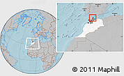 Gray Location Map of Tanger, highlighted country, highlighted parent region, within the entire country, hill shading
