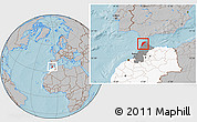 Gray Location Map of Tanger, highlighted country, highlighted parent region, hill shading