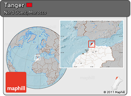 Gray Location Map of Tanger, highlighted country, hill shading