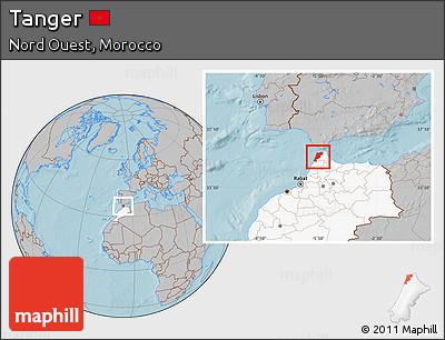 Gray Location Map of Tanger, highlighted country, hill shading
