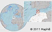 Gray Location Map of Tanger, highlighted country, hill shading
