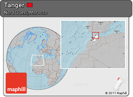Gray Location Map of Tanger, highlighted parent region, within the entire country, hill shading