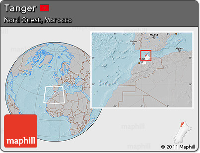 Gray Location Map of Tanger, highlighted parent region, within the entire country, hill shading