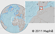 Gray Location Map of Tanger, highlighted parent region, within the entire country, hill shading