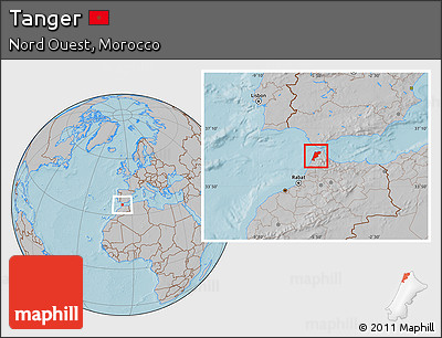 Gray Location Map of Tanger, hill shading