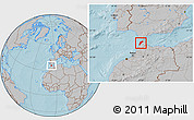 Gray Location Map of Tanger, hill shading