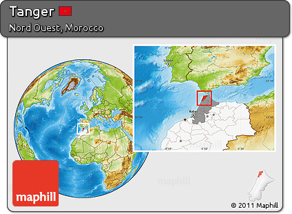 Physical Location Map of Tanger, highlighted country, highlighted parent region