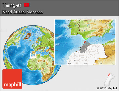 Physical Location Map of Tanger, highlighted country, highlighted parent region