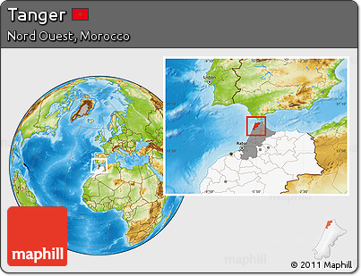 Physical Location Map of Tanger, highlighted country, highlighted parent region