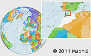Political Location Map of Tanger, highlighted country, within the entire country