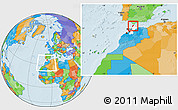 Political Location Map of Tanger, highlighted parent region, within the entire country