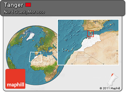 Satellite Location Map of Tanger, highlighted country, highlighted parent region, within the entire country