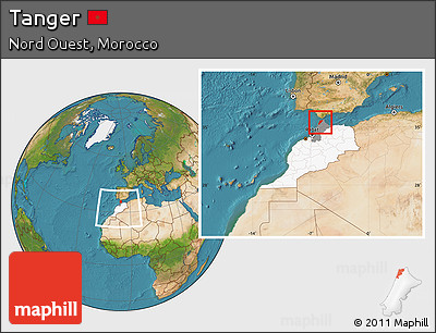 Satellite Location Map of Tanger, highlighted country, highlighted parent region, within the entire country
