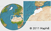 Satellite Location Map of Tanger, highlighted country, highlighted parent region, within the entire country
