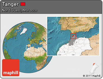 Satellite Location Map of Tanger, highlighted country, highlighted parent region