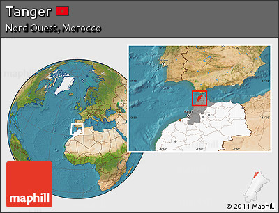 Satellite Location Map of Tanger, highlighted country, highlighted parent region
