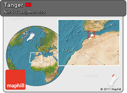 Satellite Location Map of Tanger, highlighted parent region, within the entire country