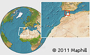 Satellite Location Map of Tanger, highlighted parent region, within the entire country