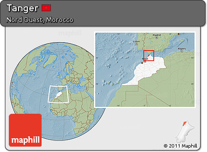 Savanna Style Location Map of Tanger, highlighted country, within the entire country, hill shading
