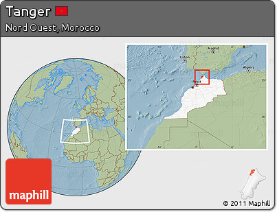 Savanna Style Location Map of Tanger, highlighted country, within the entire country, hill shading