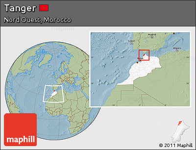 Savanna Style Location Map of Tanger, highlighted country, within the entire country, hill shading