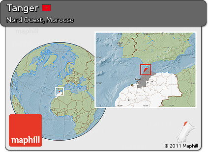Savanna Style Location Map of Tanger, highlighted country, highlighted parent region, hill shading