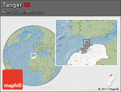 Savanna Style Location Map of Tanger, highlighted country, highlighted parent region, hill shading