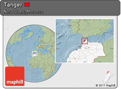 Savanna Style Location Map of Tanger, highlighted country, hill shading