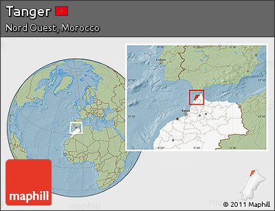 Savanna Style Location Map of Tanger, highlighted country, hill shading