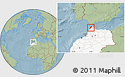 Savanna Style Location Map of Tanger, highlighted country, hill shading
