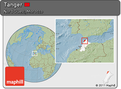 Savanna Style Location Map of Tanger, highlighted parent region, hill shading