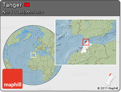 Savanna Style Location Map of Tanger, highlighted parent region, hill shading