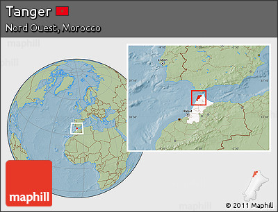 Savanna Style Location Map of Tanger, highlighted parent region, hill shading