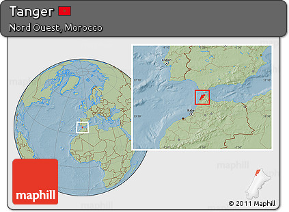 Savanna Style Location Map of Tanger, hill shading
