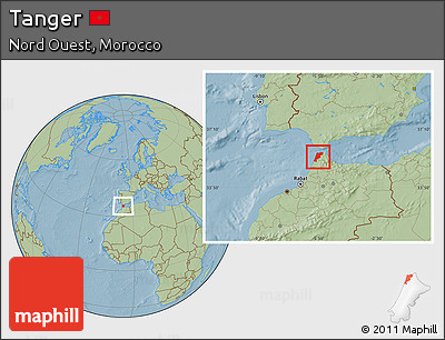 Savanna Style Location Map of Tanger, hill shading
