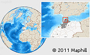 Shaded Relief Location Map of Tanger, highlighted country, highlighted parent region