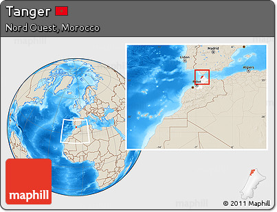 Shaded Relief Location Map of Tanger, highlighted parent region, within the entire country