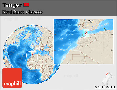 Shaded Relief Location Map of Tanger, highlighted parent region, within the entire country