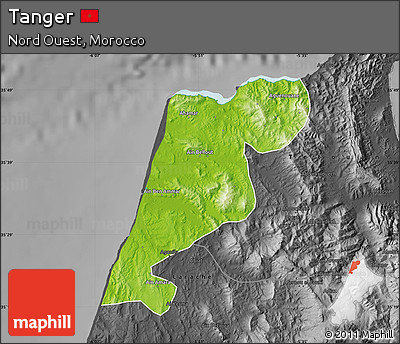 Physical Map of Tanger, darken, desaturated