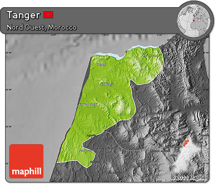 Physical Map of Tanger, darken, desaturated