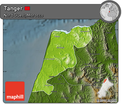 Physical Map of Tanger, darken