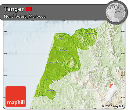 Physical Map of Tanger, lighten