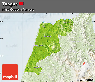 Physical Map of Tanger, lighten